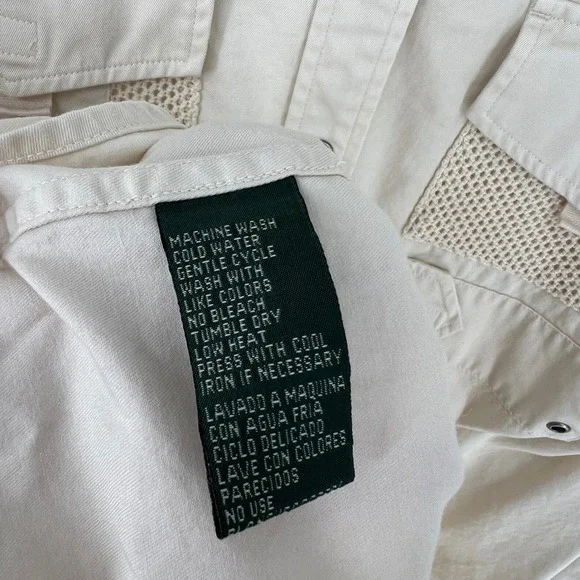 LAUREN Ralph Lauren Utility Shirt Women 2X Tan Cotton Twill Mesh Safari Pockets - Picture 12 of 15